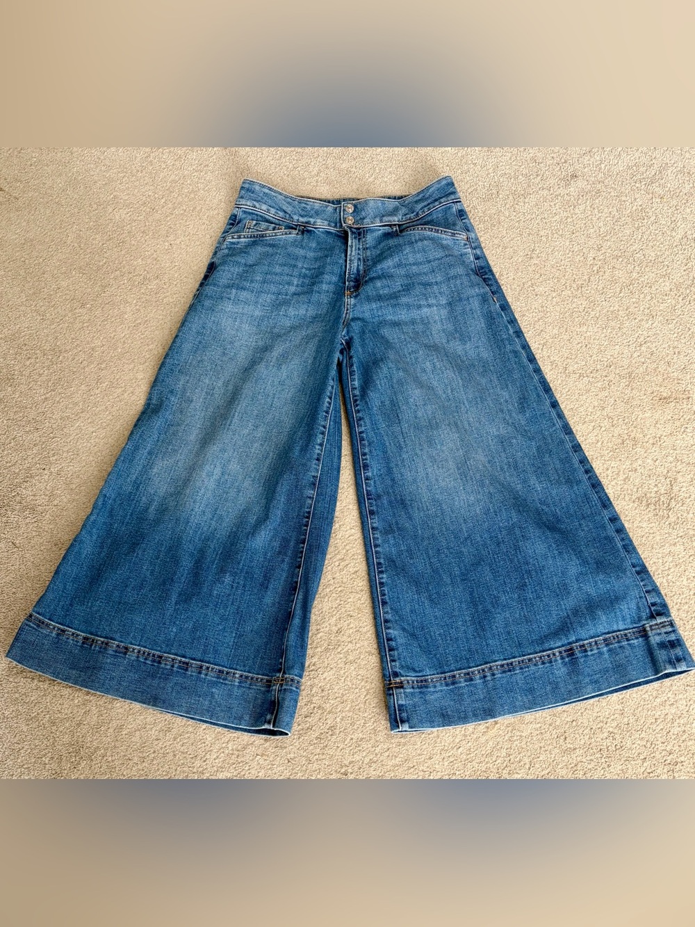 Chico's High Rise Culotte Wide-Leg Flare Jeans, Women’s Size 4 Medium Blue Denim